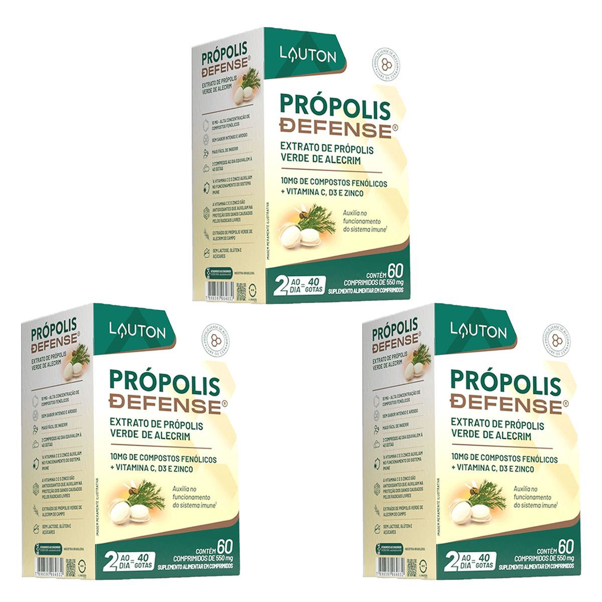 Kit 3X Pr�polis Defense - 60 Comprimidos - Lauton Nutrition