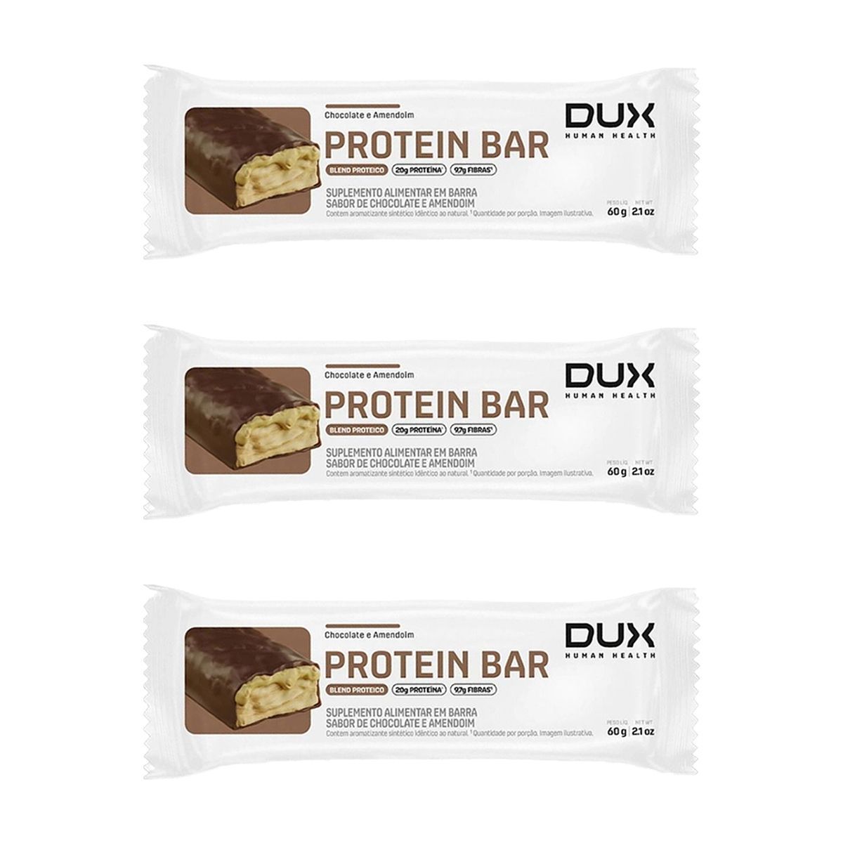 Kit 3X Protein Bar - 1 Unidade 60g Chocolate Com Amendoim - Dux Nutrition