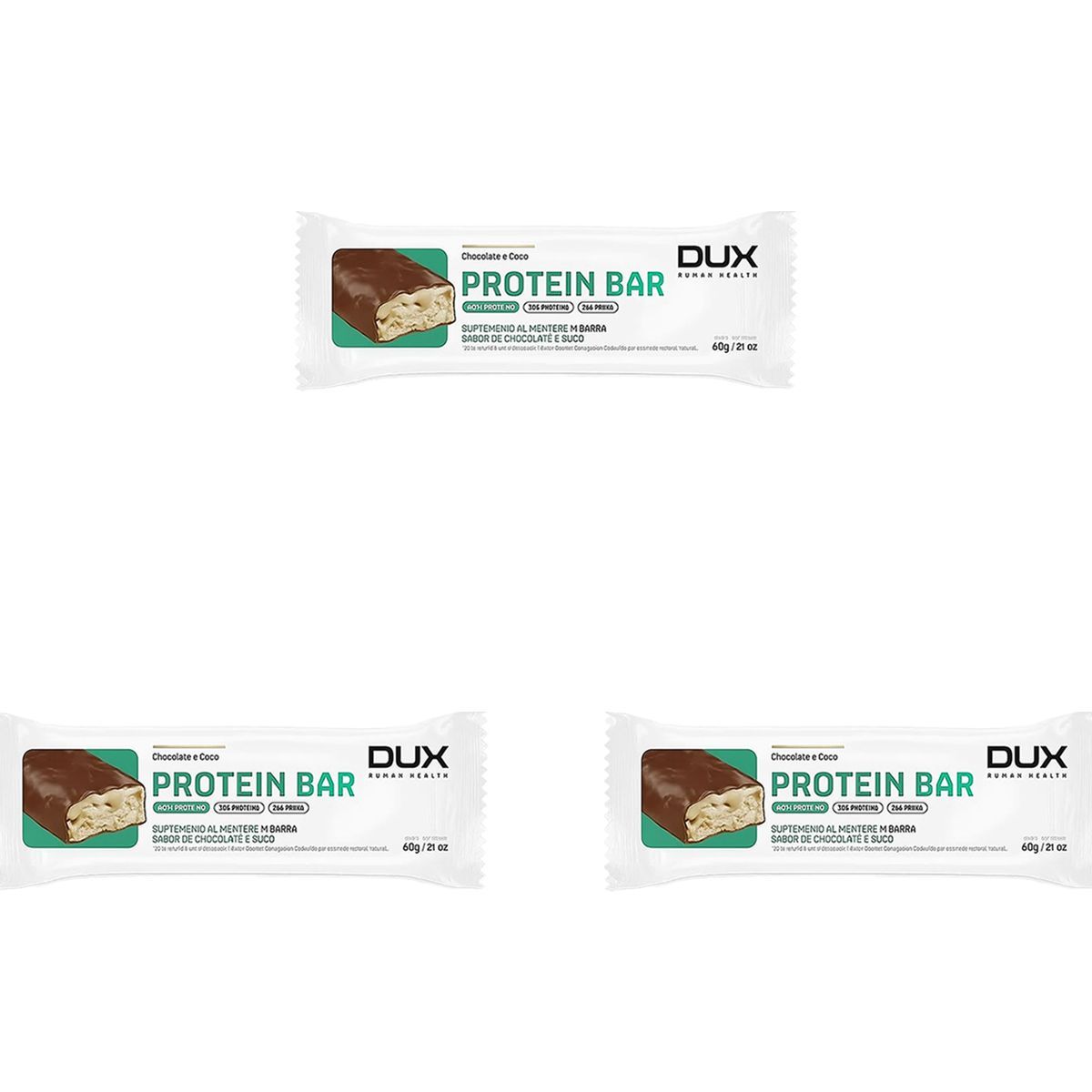 Kit 3X Protein Bar - 1 Unidade 60g Chocolate e Coco - Dux Nutrition