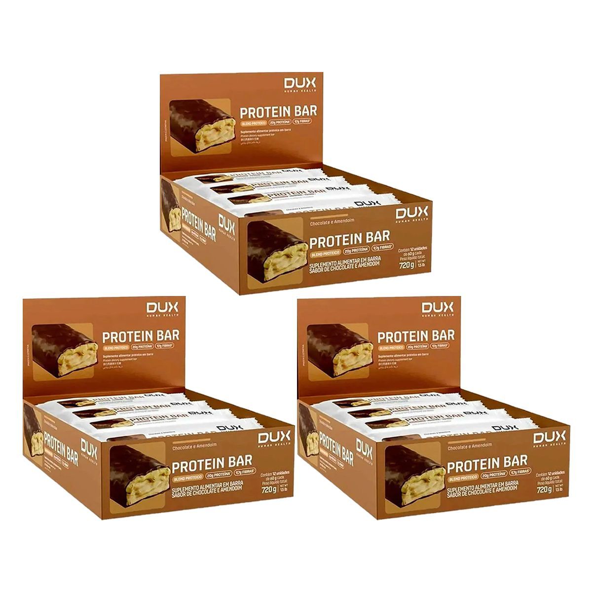 Kit 3X Protein Bar - 12 Unidades 60g Chocolate Com Amendoim - Dux Nutrition