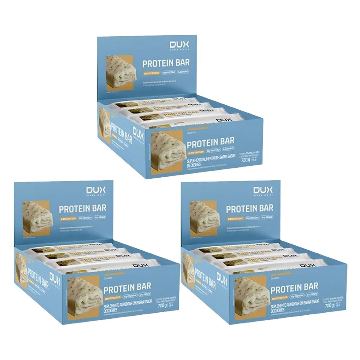 Kit 3X Protein Bar - 12 Unidades 60g Cookies - Dux Human Healt