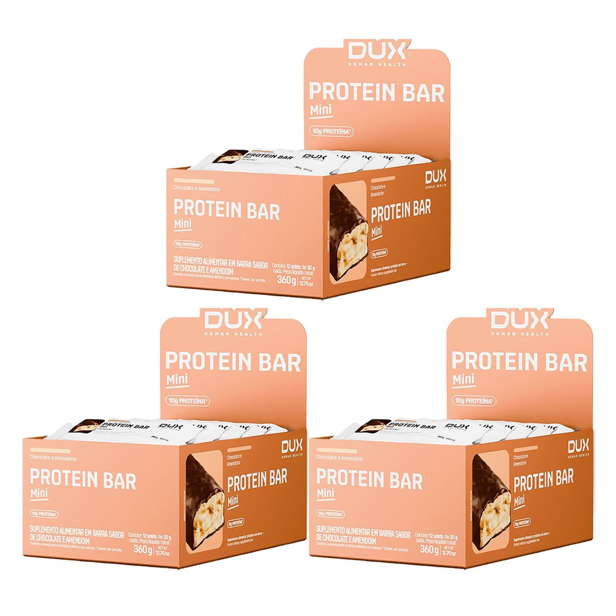 Kit 3X Protein Bar Mini - 12 Unidade 30g Chocolate e Amendoim - Dux Human Healt