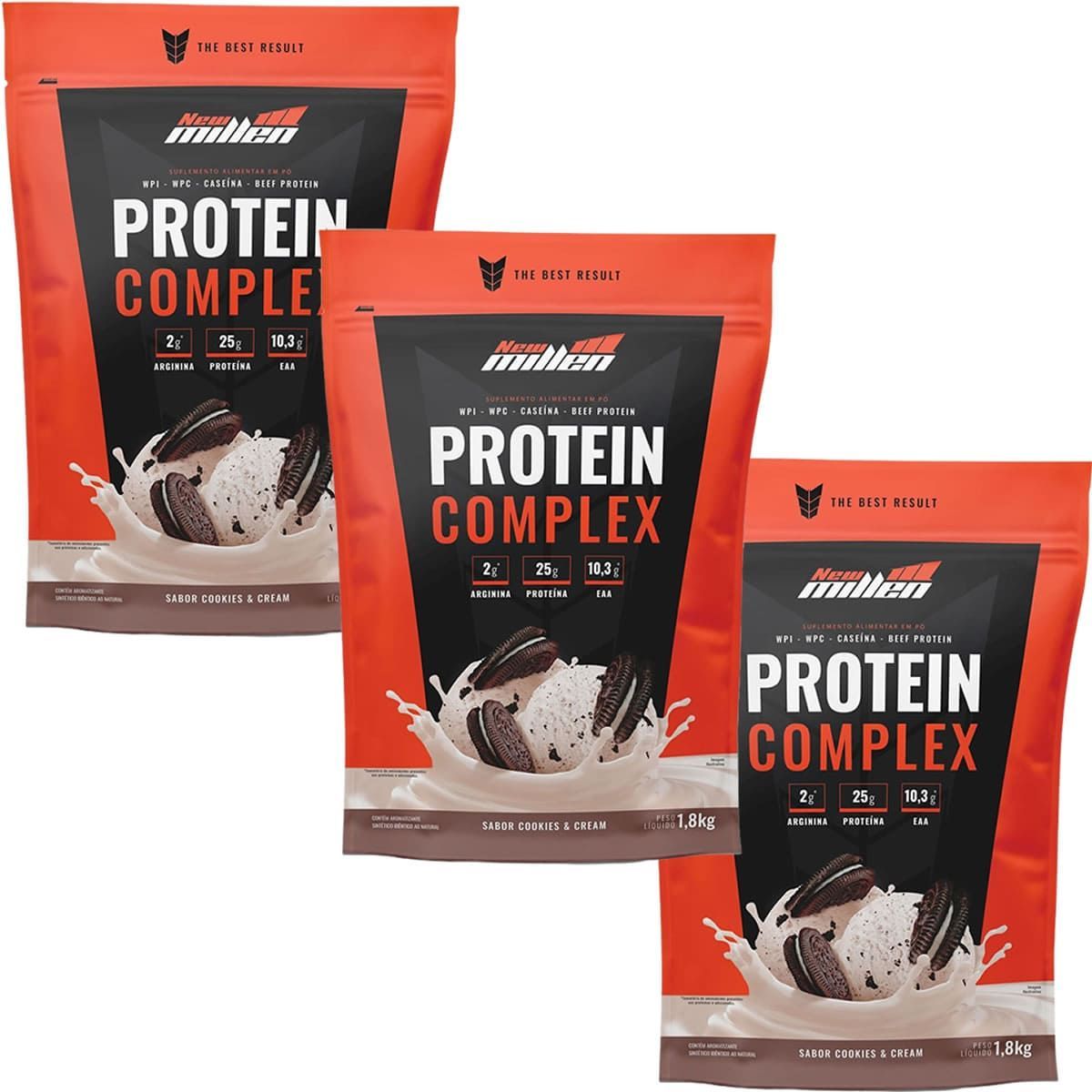 Kit 3X Protein Complex - 1800g Refil Cookies e Cream - New Millen