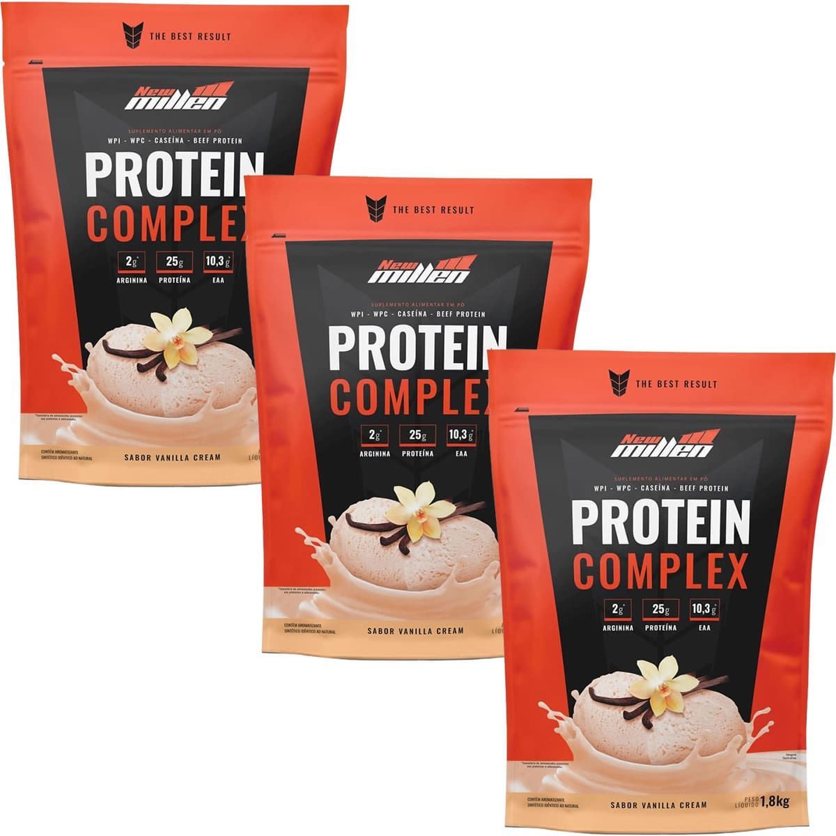 Kit 3X Protein Complex - 1800g Refil Vanilla Cream - New Millen