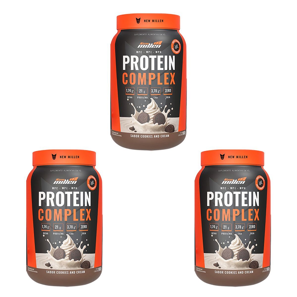 Kit 3X Protein Complex - 900g Cookies & Cream - New Millen