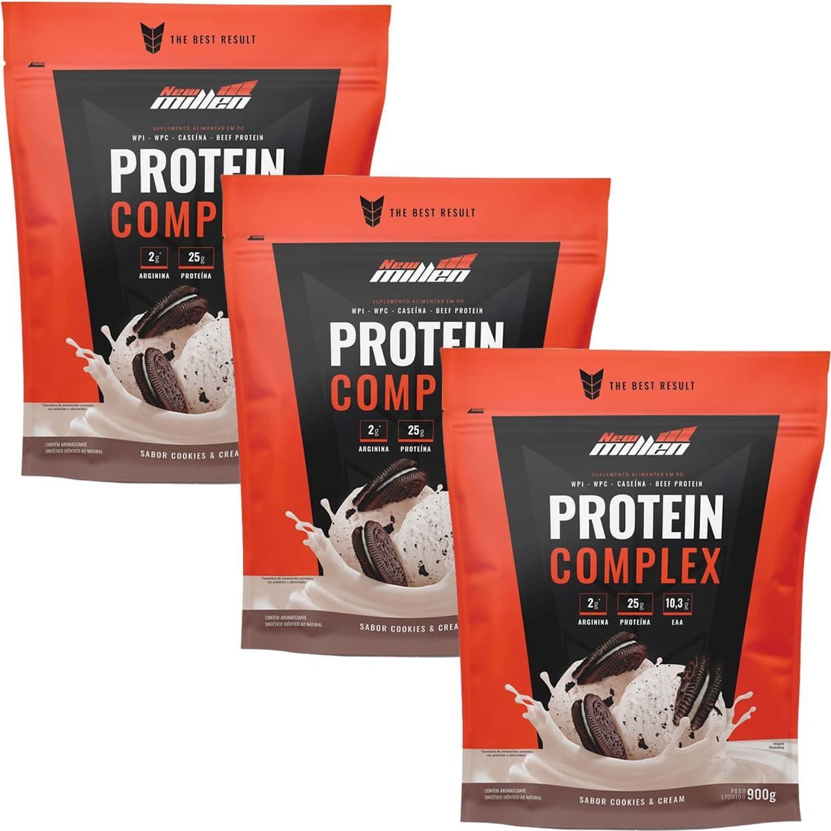 Kit 3X Protein Complex - 900g Refil Cookies & Cream - New Millen