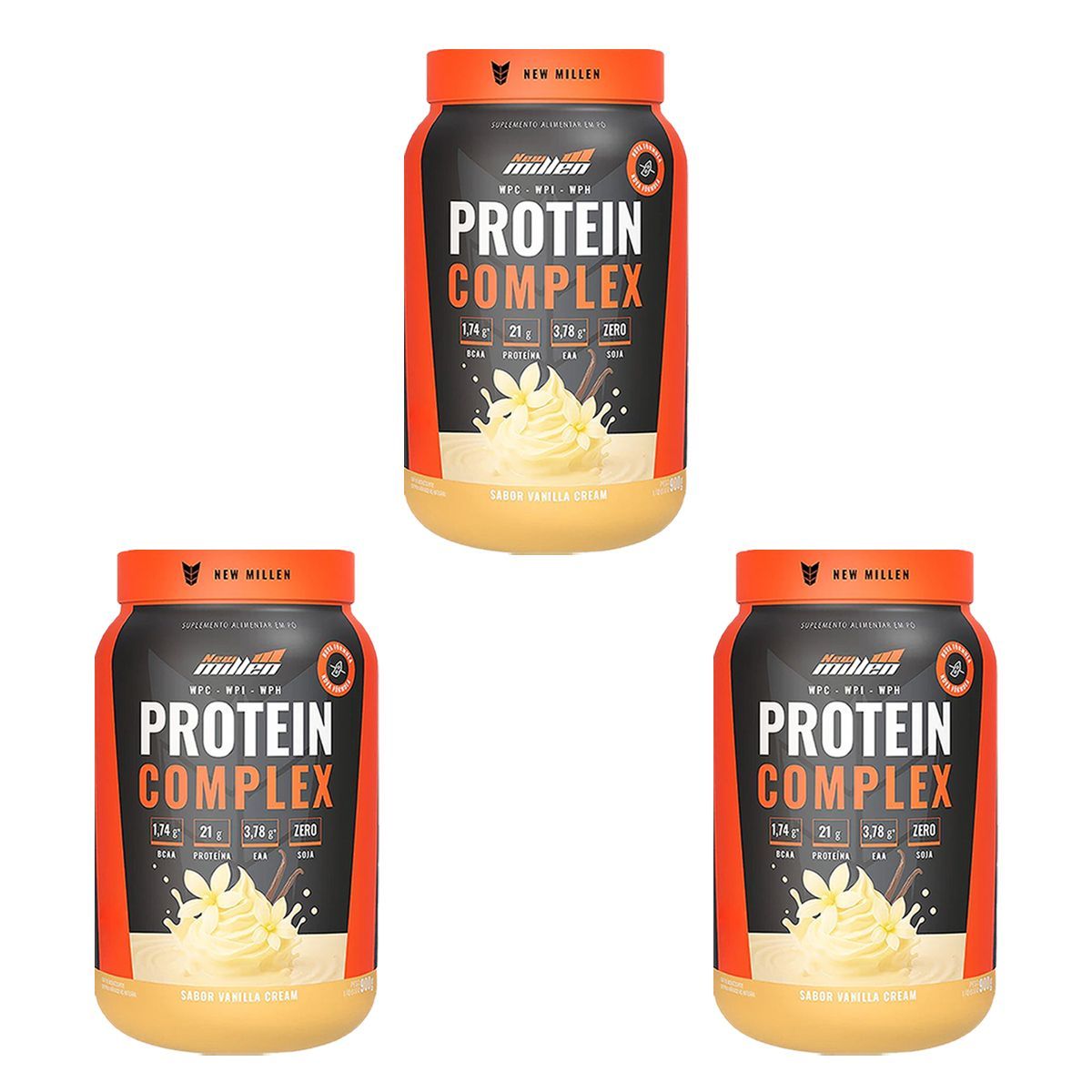 Kit 3X Protein Complex - 900g Vanilla Cream - New Millen