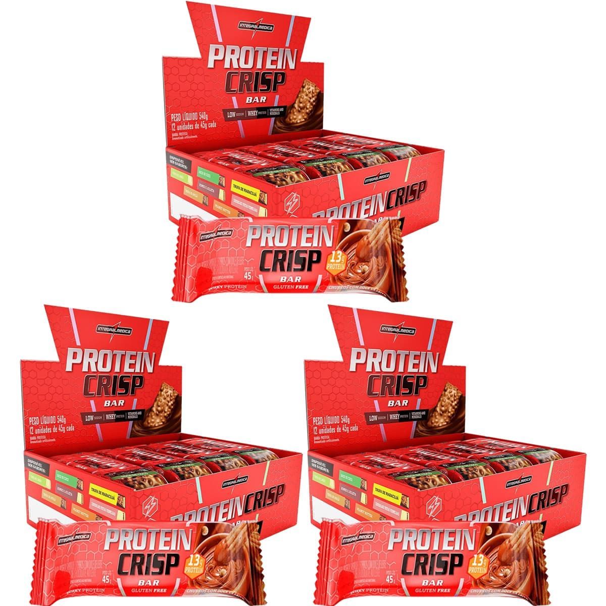 Kit 3X Protein Crisp Bar - 12 Unidades 45g Churros com Doce de Leite - IntegralM�dica