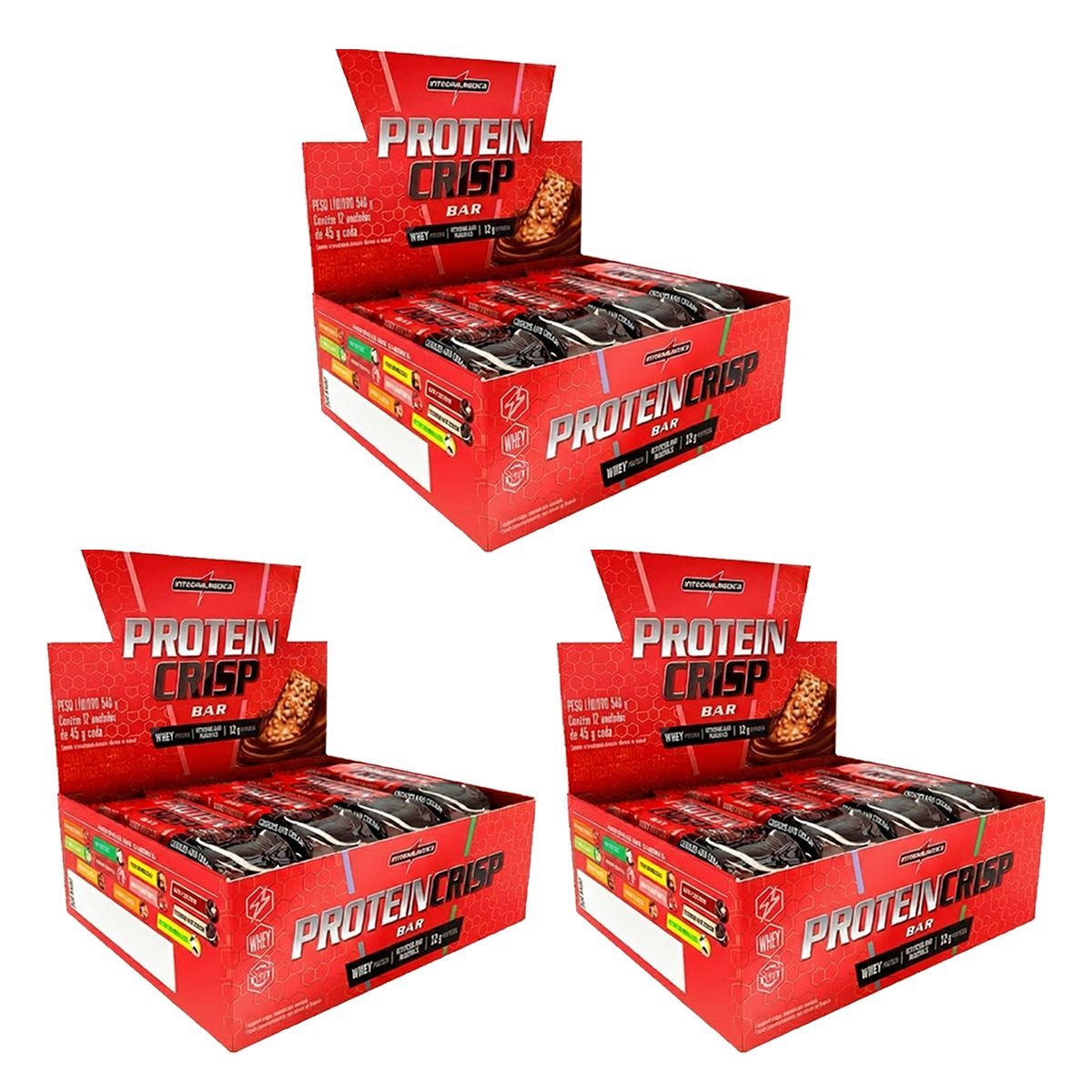 Kit 3X Protein Crisp Bar - 12 Unidades 45g Cookies And Cream - IntegralM�dica