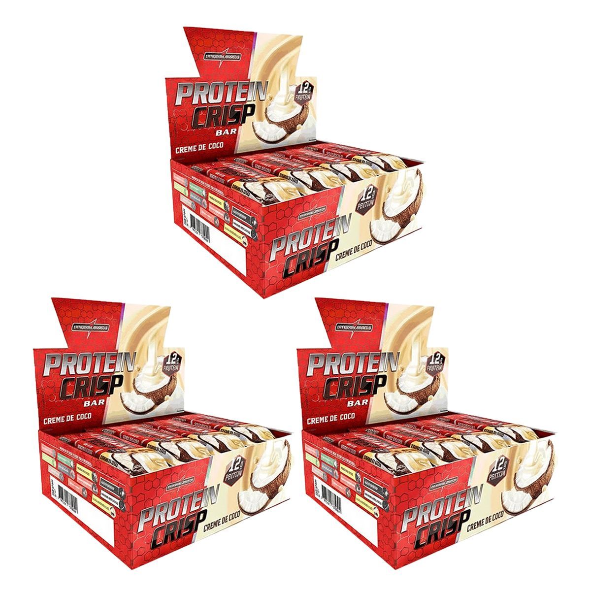 Kit 3X Protein Crisp Bar - 12 Unidades de 45g Creme de Coco - IntegralM�dica