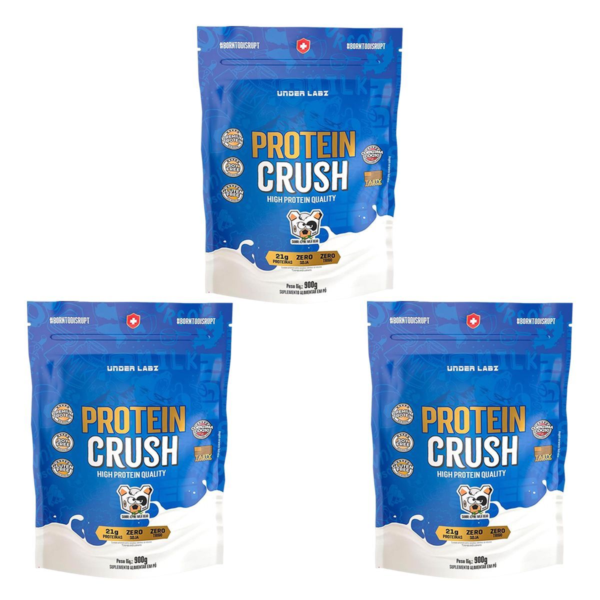 Kit 3X Protein Crush - 900g Refil Alpine Milk Bear  - Under Labz