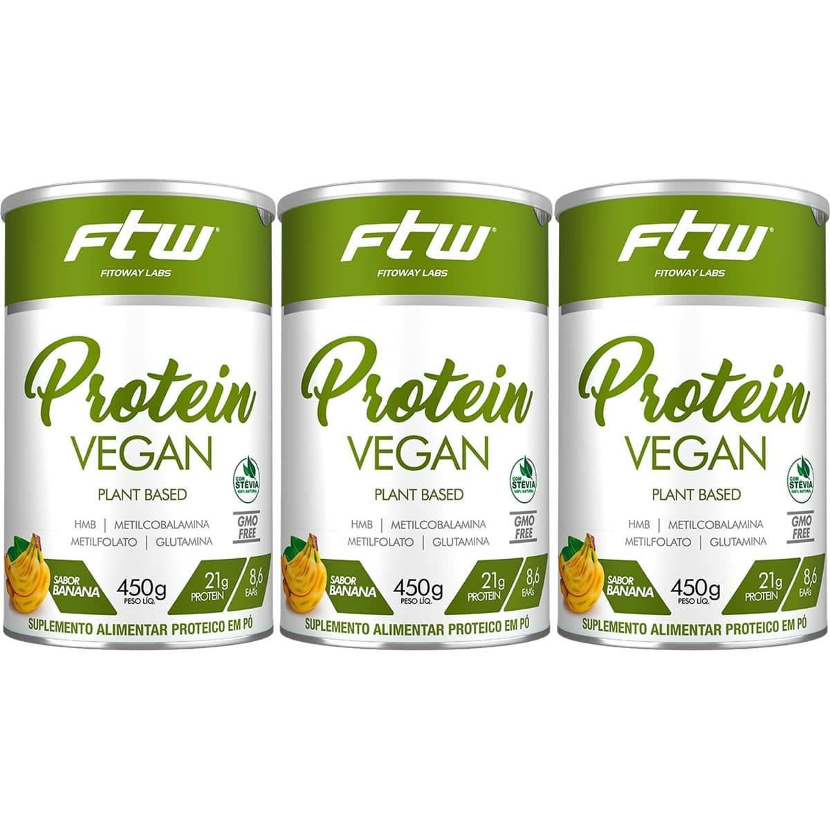 Kit 3X Protein Vegan Plant Based - 450g Banana - FTW