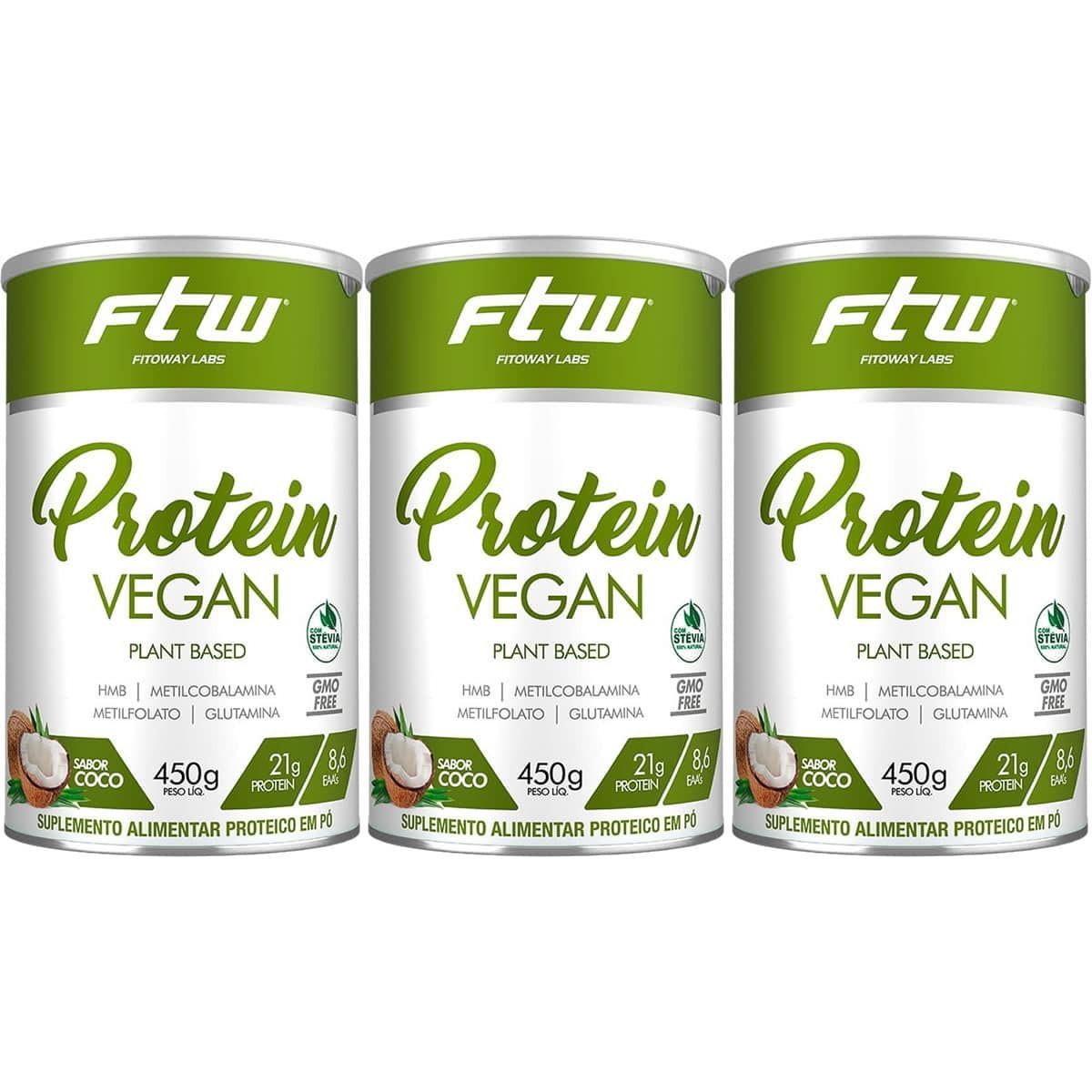 Kit 3X Protein Vegan Plant Based - 450g Coco - FTW