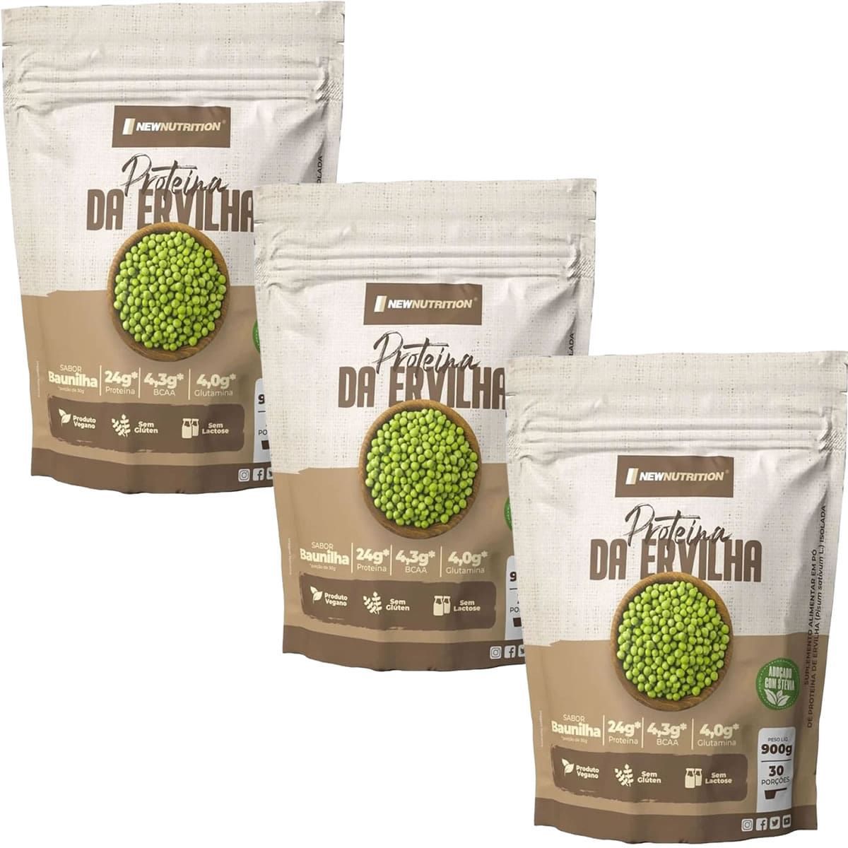 Kit 3X Prote�na da Ervilha - 900g Refil Baunilha - NewNutrition