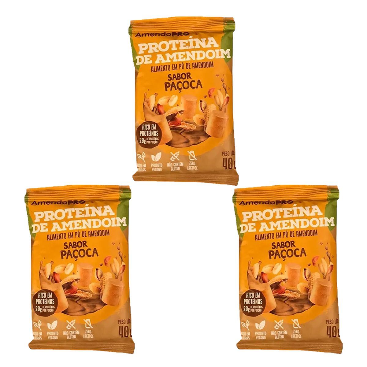 Kit 3X Proteina de Amendoim - 1 Unidade 40g Pa�oca - AmendoPr�
