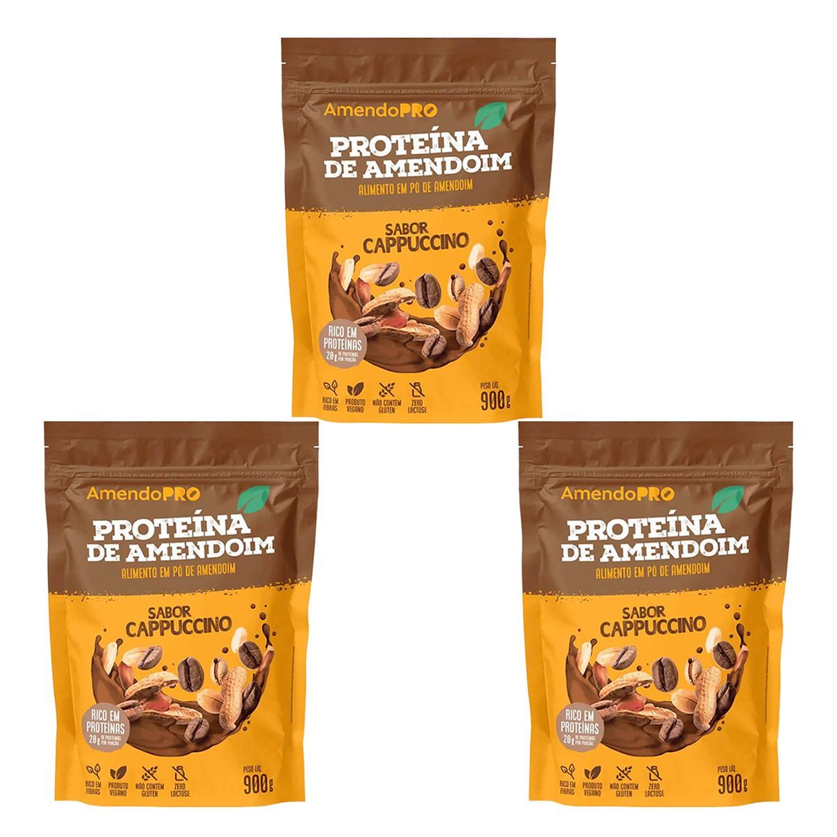 Kit 3X Proteina de Amendoim - 900g Refil Cappuccino - AmendoPro