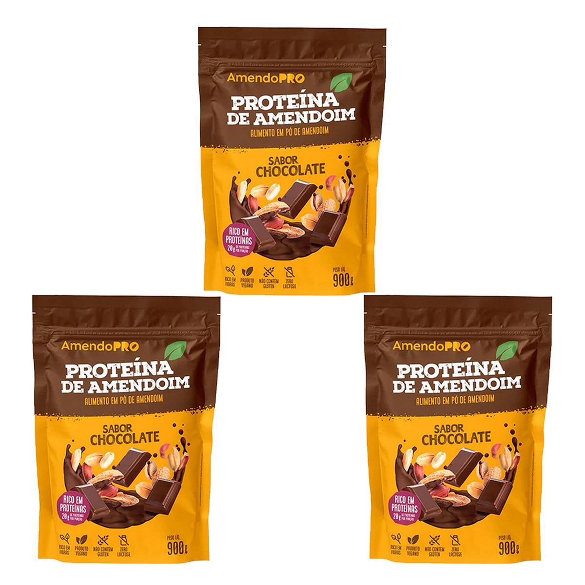 Kit 3X Proteina de Amendoim - 900g Refil Chocolate - AmendoPro
