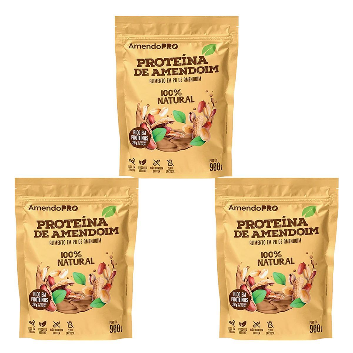 Kit 3X Proteina de Amendoim - 900g Refil Natural - AmendoPro