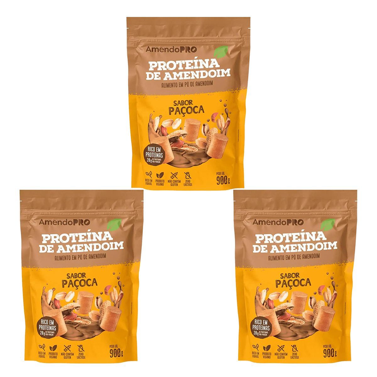 Kit 3X Proteina de Amendoim - 900g Refil Pa�oca - AmendoPro