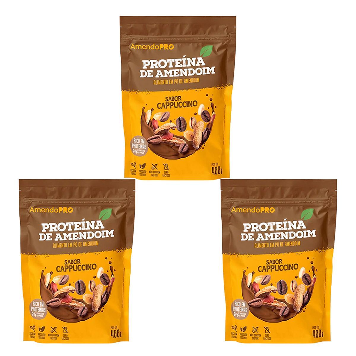 Kit 3X Proteina de Amendoim - Refil 400g Cappucino - AmendoPro