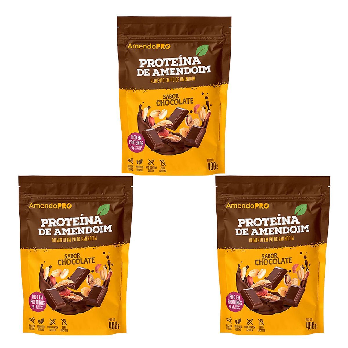 Kit 3X Proteina de Amendoim - Refil 400g Chocolate - AmendoPro