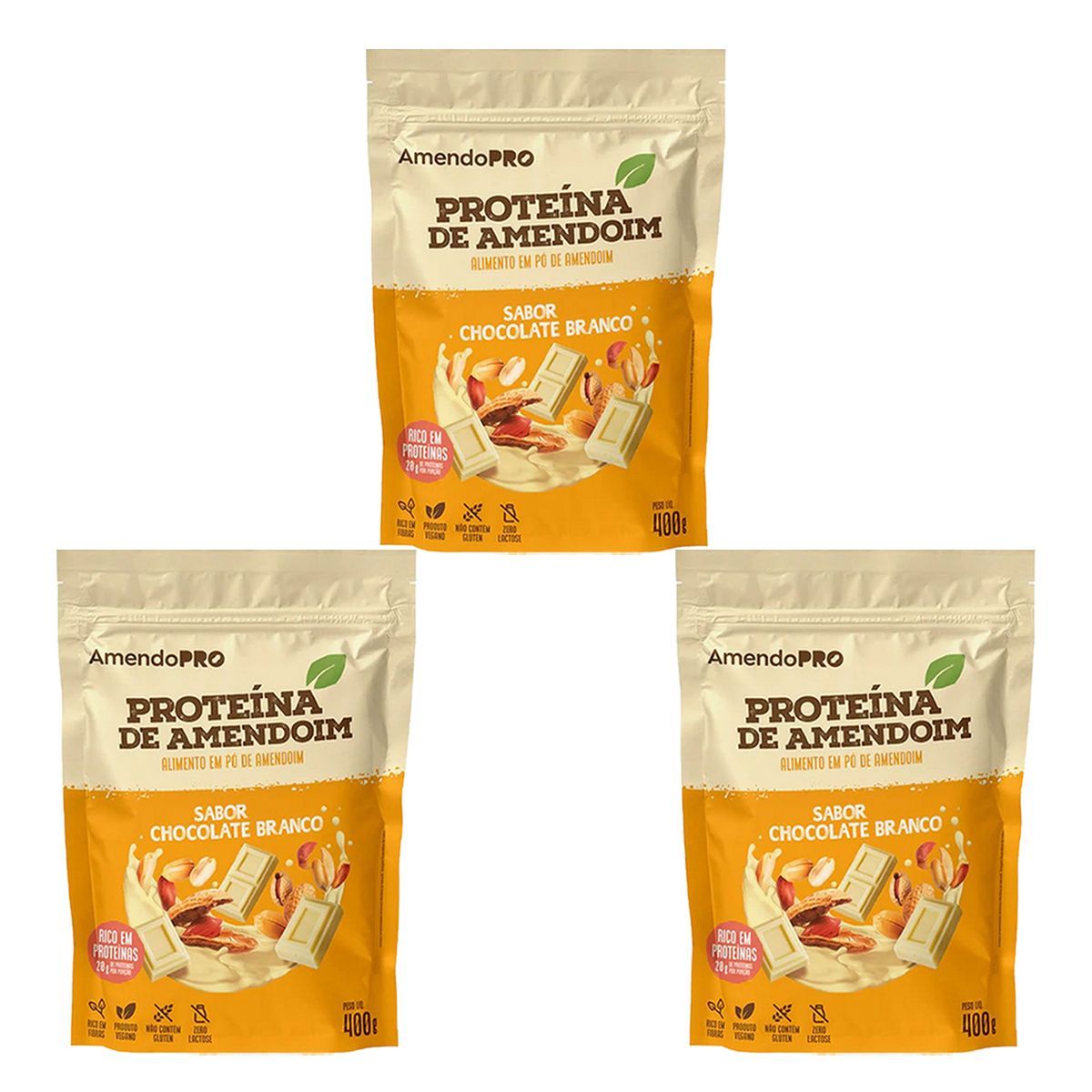 Kit 3X Prote�na de Amendoim - Refil 400g Chocolate Branco - AmendoPro
