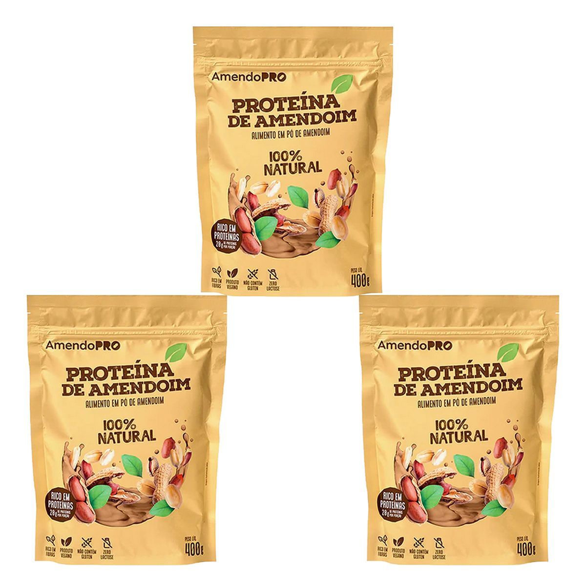 Kit 3X Proteina de Amendoim - Refil 400g Natural - AmendoPro