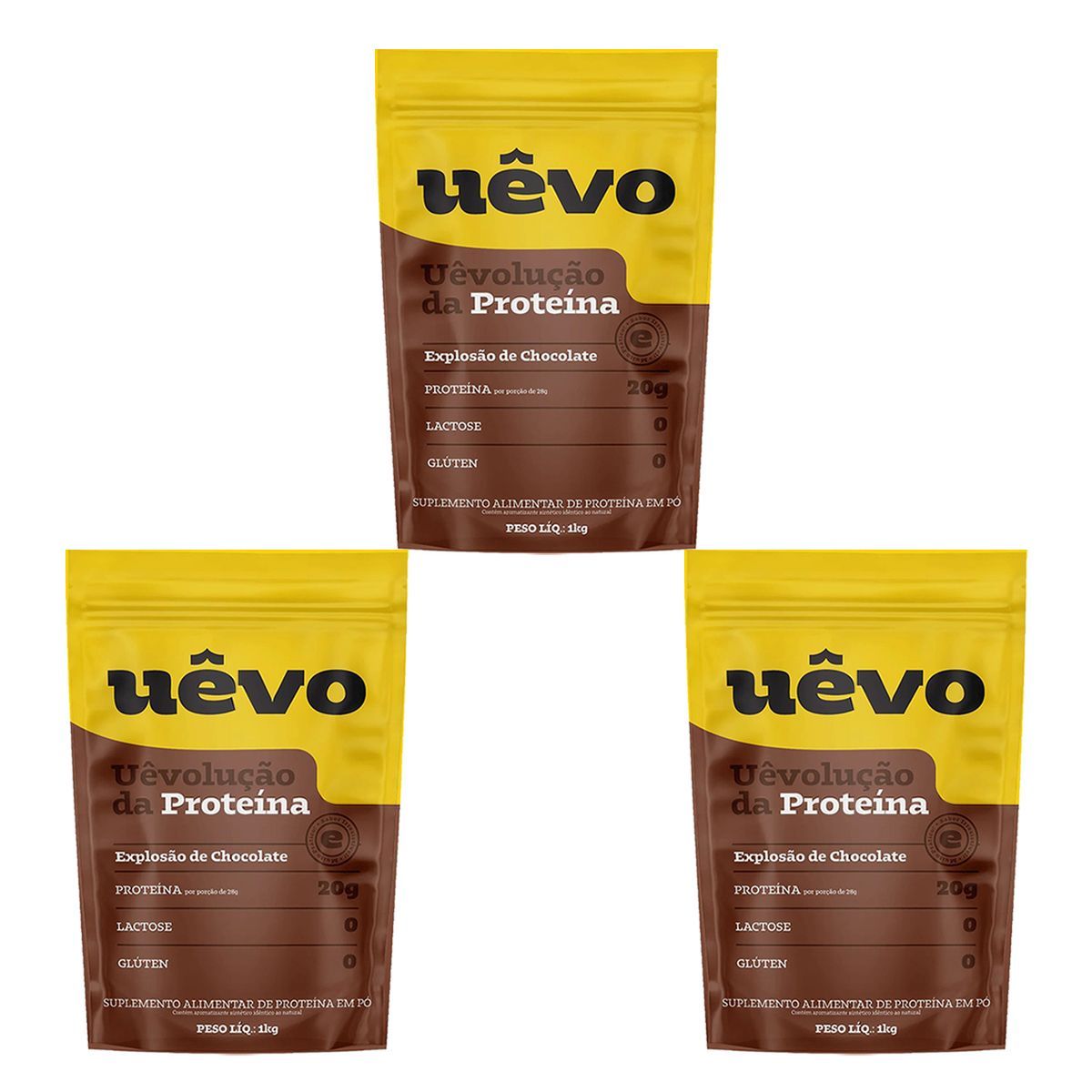 Kit 3X Prote�na U�vo - 1000g Refil Chocolate - U�vo