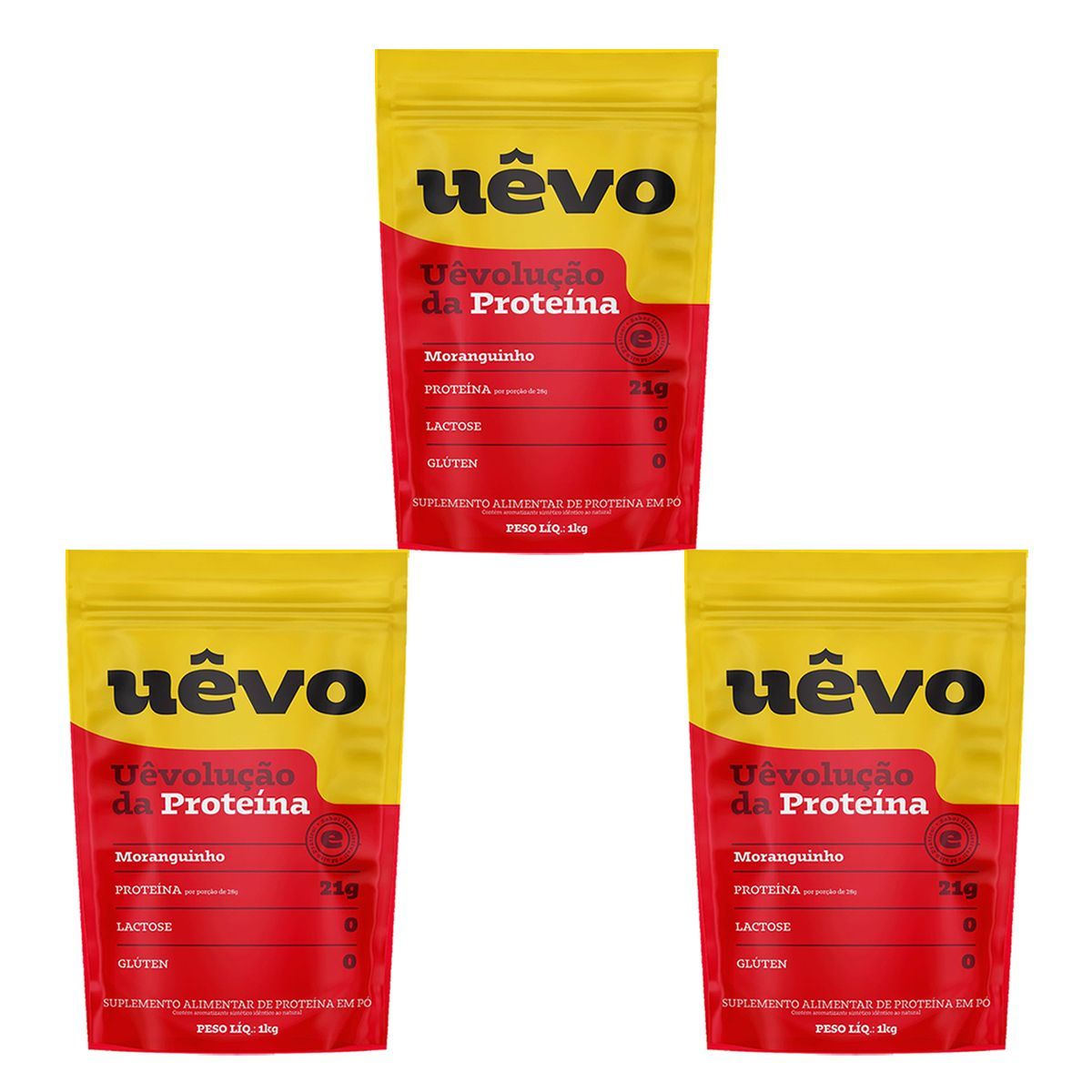 Kit 3X Prote�na U�vo - 1000g Refil Morango - U�vo