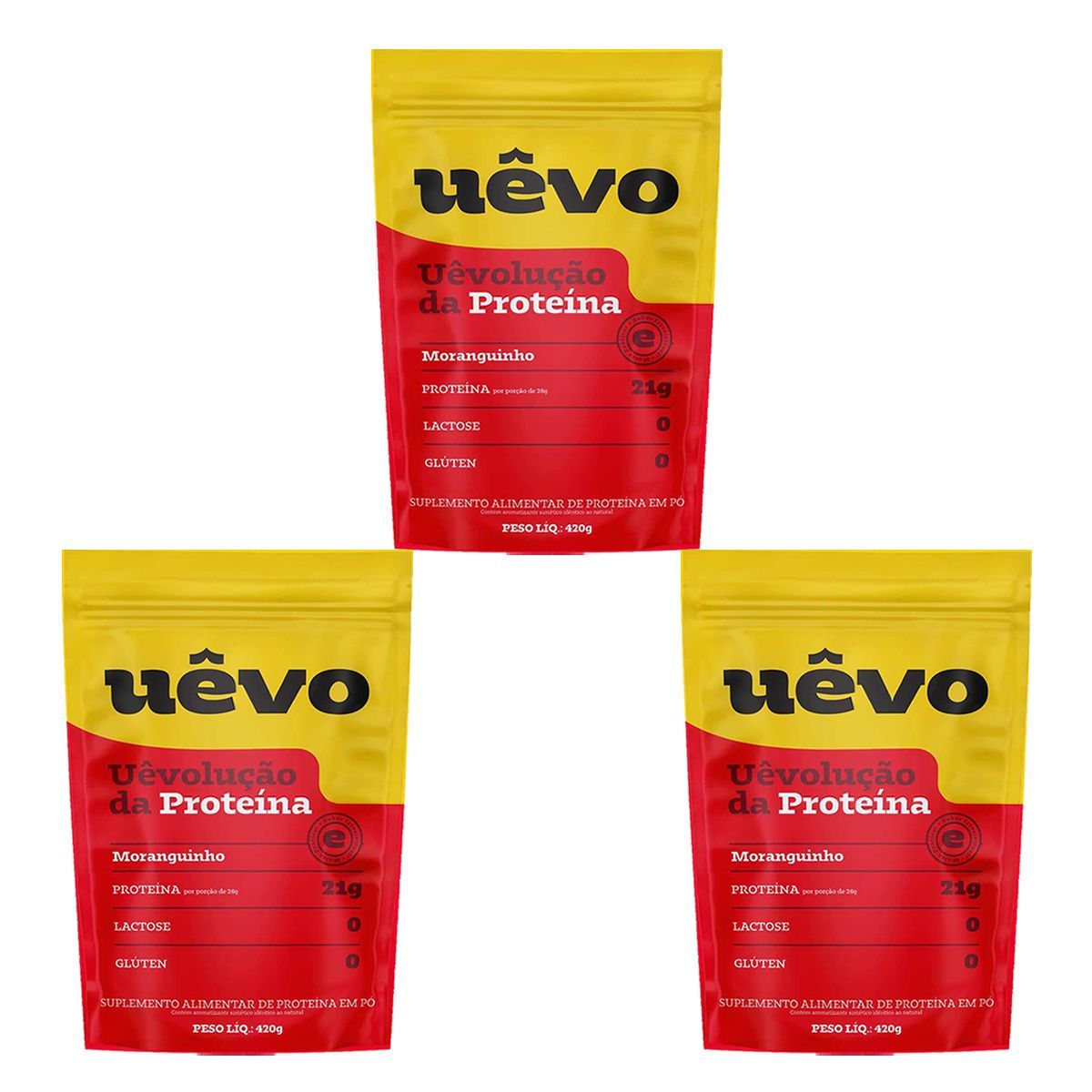 Kit 3X Prote�na U�vo - 420g Refil Morango - U�vo