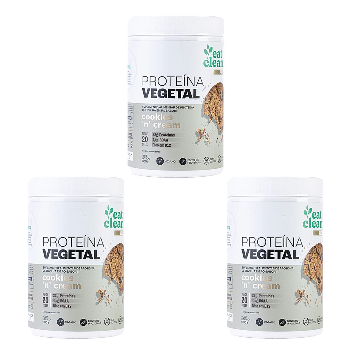 Kit 3X Prote�na Vegetal - 600g Cookies and Cream - Eat Clean