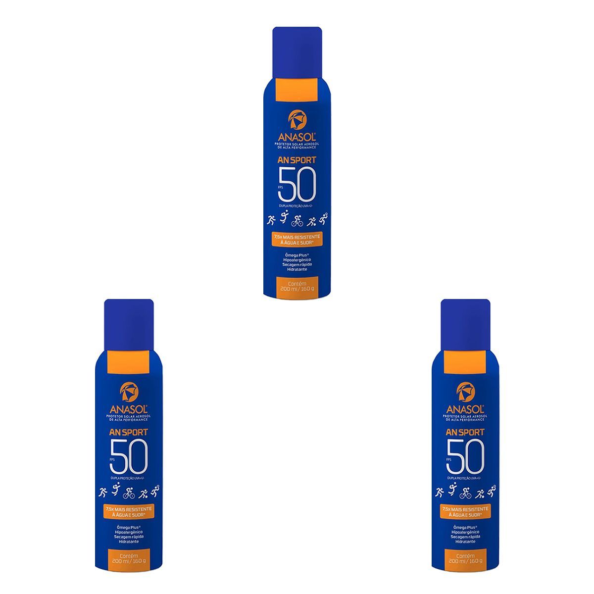 Kit 3X Protetor Solar Aerosol Transparente An Sport  - 200ml FPS 50 - Anasol
