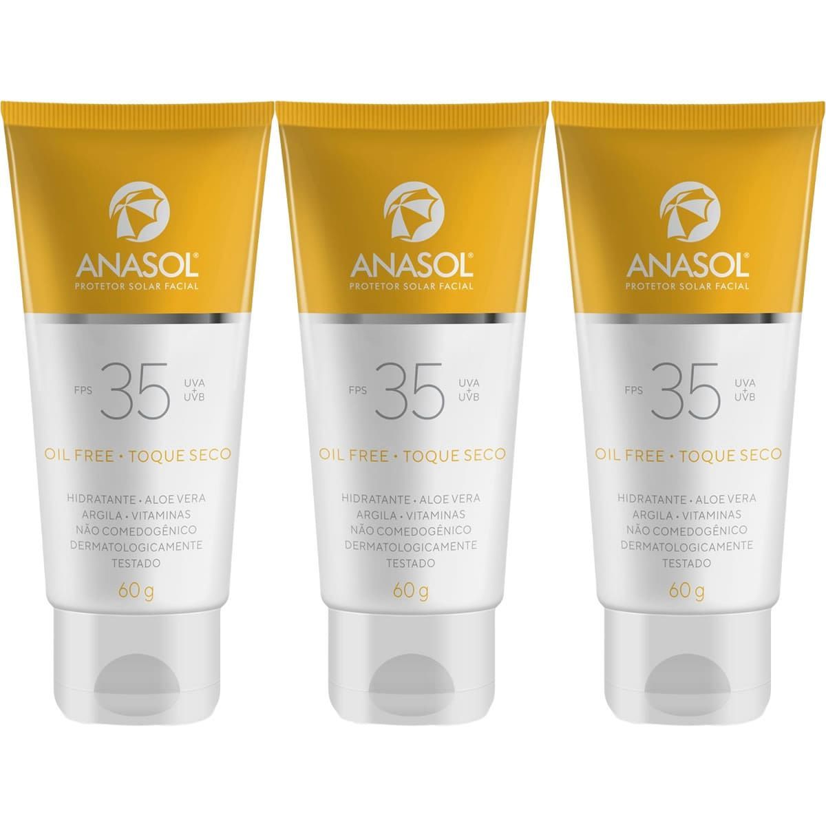 Kit 3X Protetor Solar Facial Toque Seco - 60g FPS 35 - Anasol