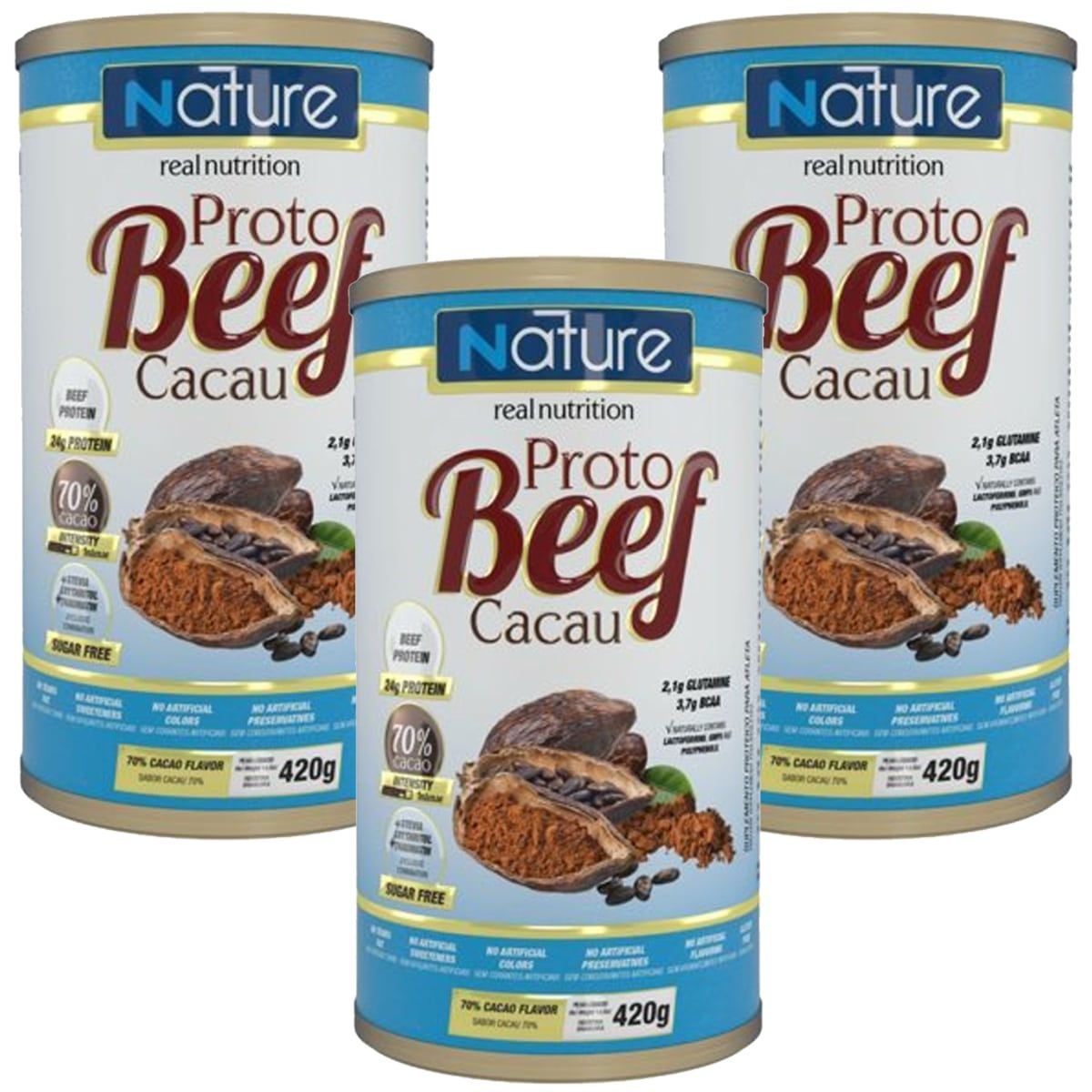 Kit 3X Proto Beef Cacau - 70% Cacao 420g - Nature