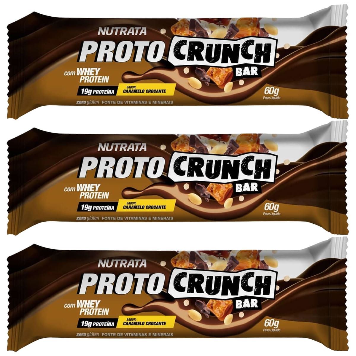 Kit 3X Proto Crunch Bar - 1 Barra de 60g Caramelo Crocante - Nutrata
