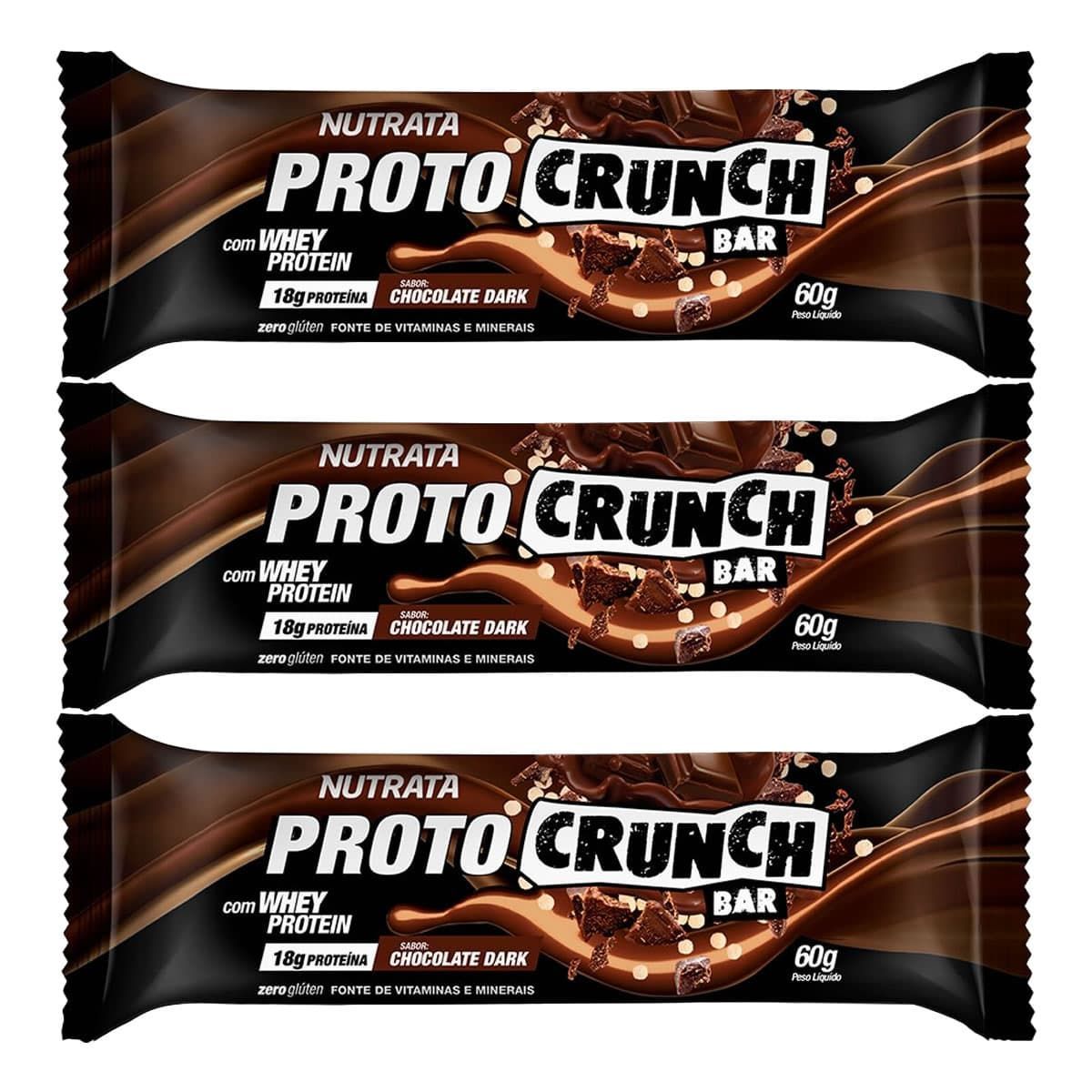 Kit 3X Proto Crunch Bar - 1  Barra de 60g Chocolate Dark - Nutrata