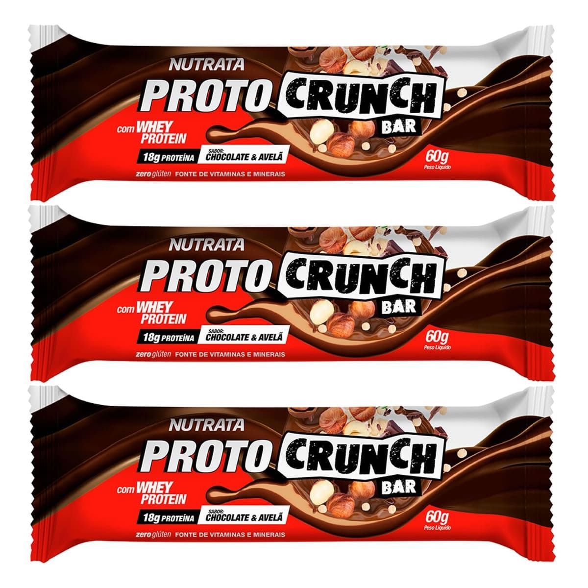 Kit 3X Proto Crunch Bar - 1  Barra de 60g Chocolate e Avel� - Nutrata