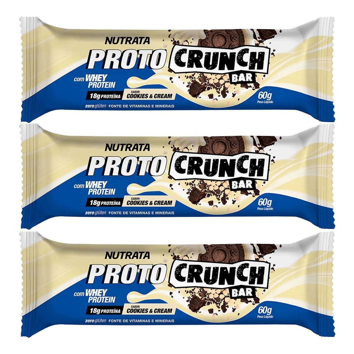 Kit 3X Proto Crunch Bar - 1  Barra de 60g Cookies And Cream - Nutrata