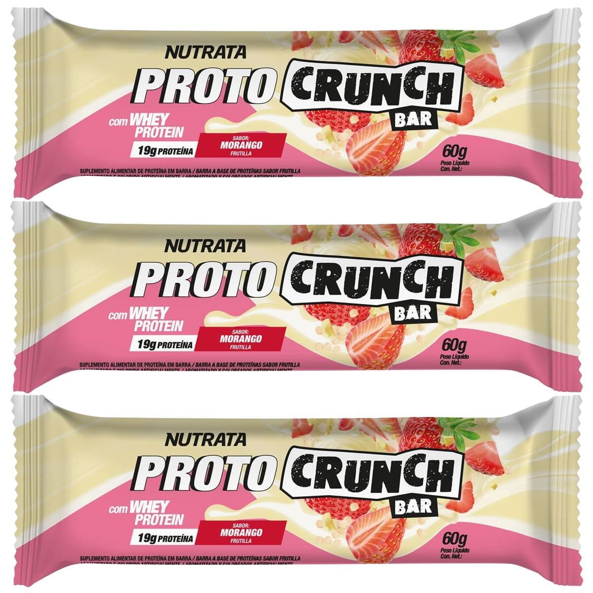 Kit 3X Proto Crunch Bar - 1 Barra de 60g Morango - Nutrata