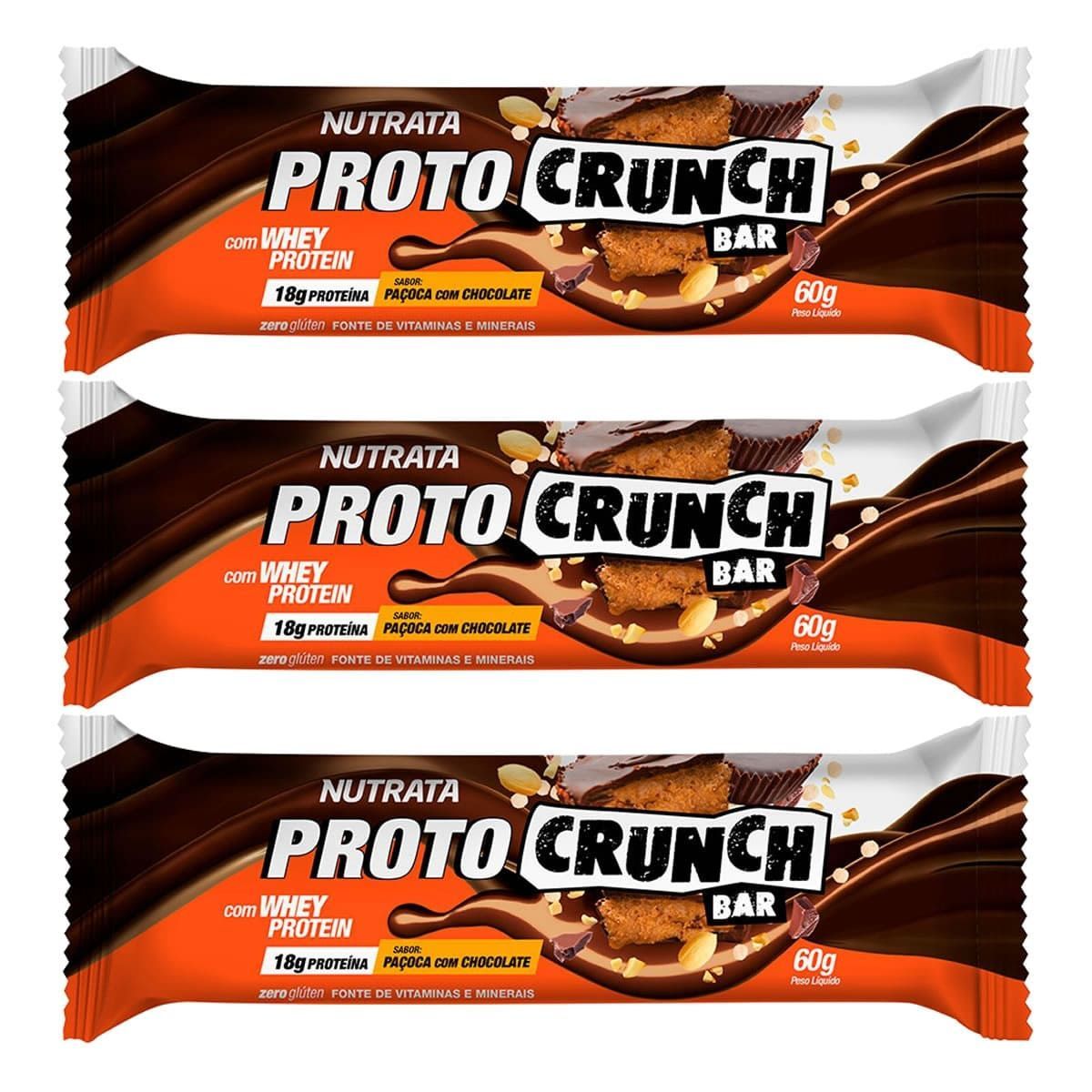 Kit 3X Proto Crunch Bar - 1  Barra de 60g Pa�oca com Chocolate - Nutrata