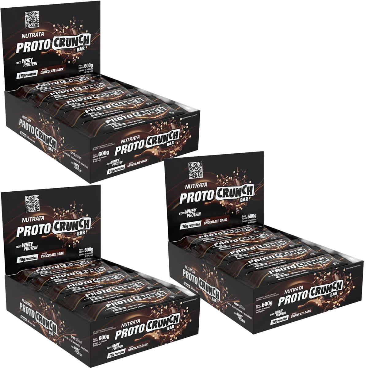 Kit 3X Proto Crunch Bar - 10 Barras de 60g Chocolate Dark - Nutrata