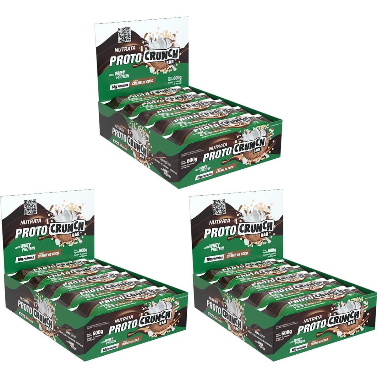 Kit 3X Proto Crunch Bar - 10 Barras de 60g Creme de Coco - Nutrata