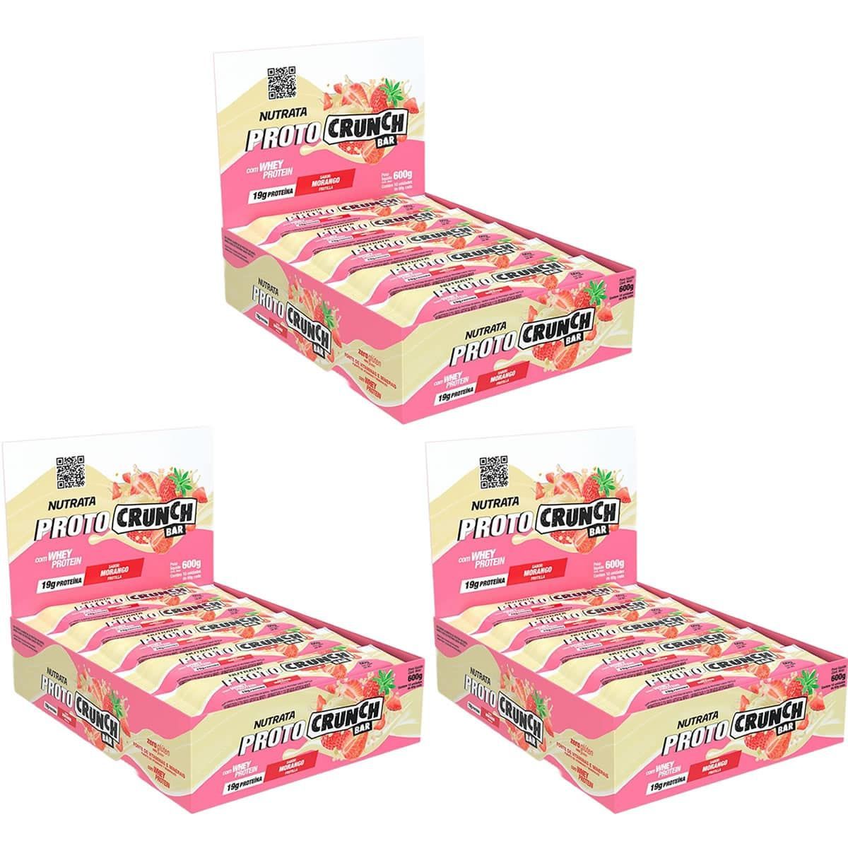 Kit 3X Proto Crunch Bar - 10 Barras de 60g Morango - Nutrata