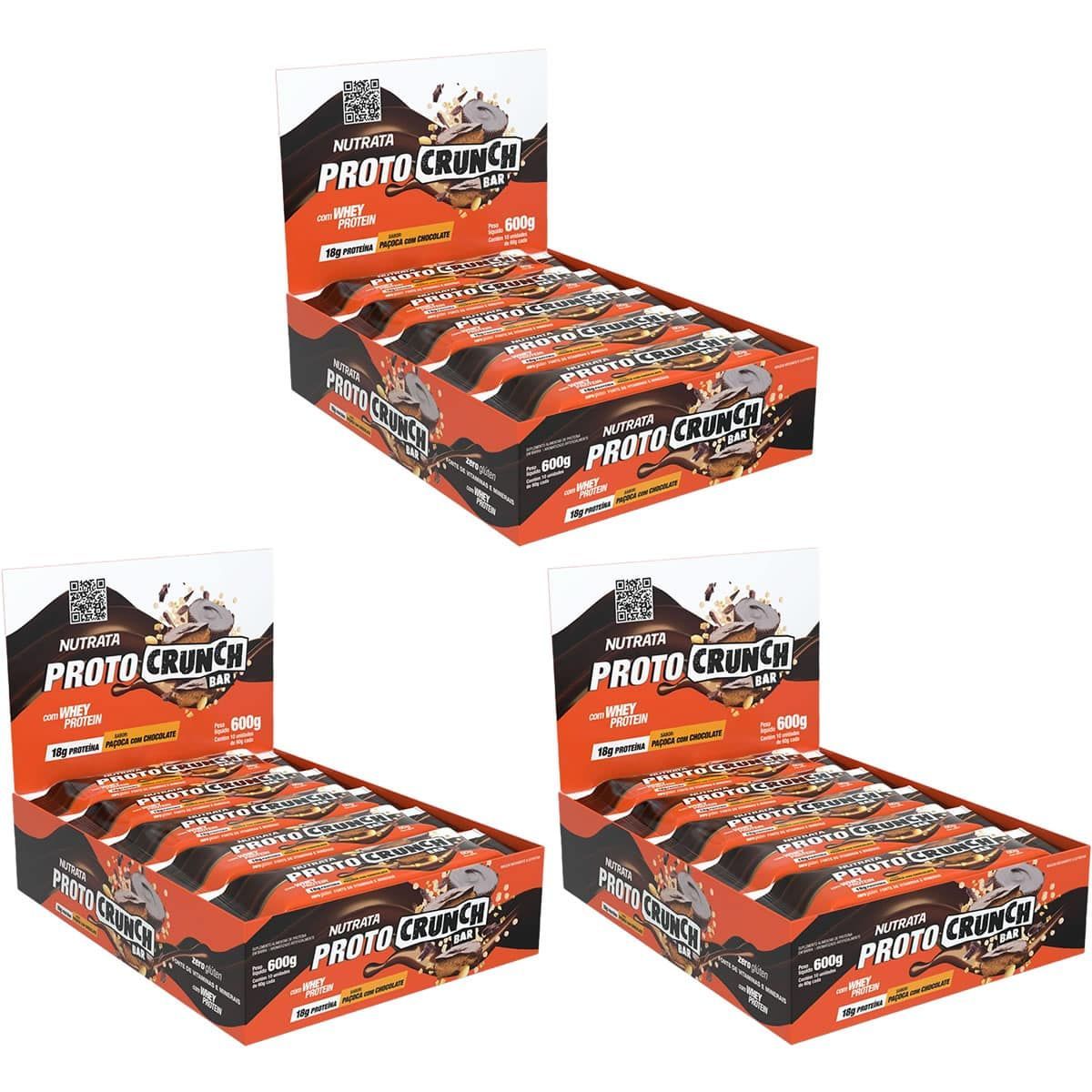 Kit 3X Proto Crunch Bar - 10 Barras de 60g  Pa�oca com Chocolate - Nutrata