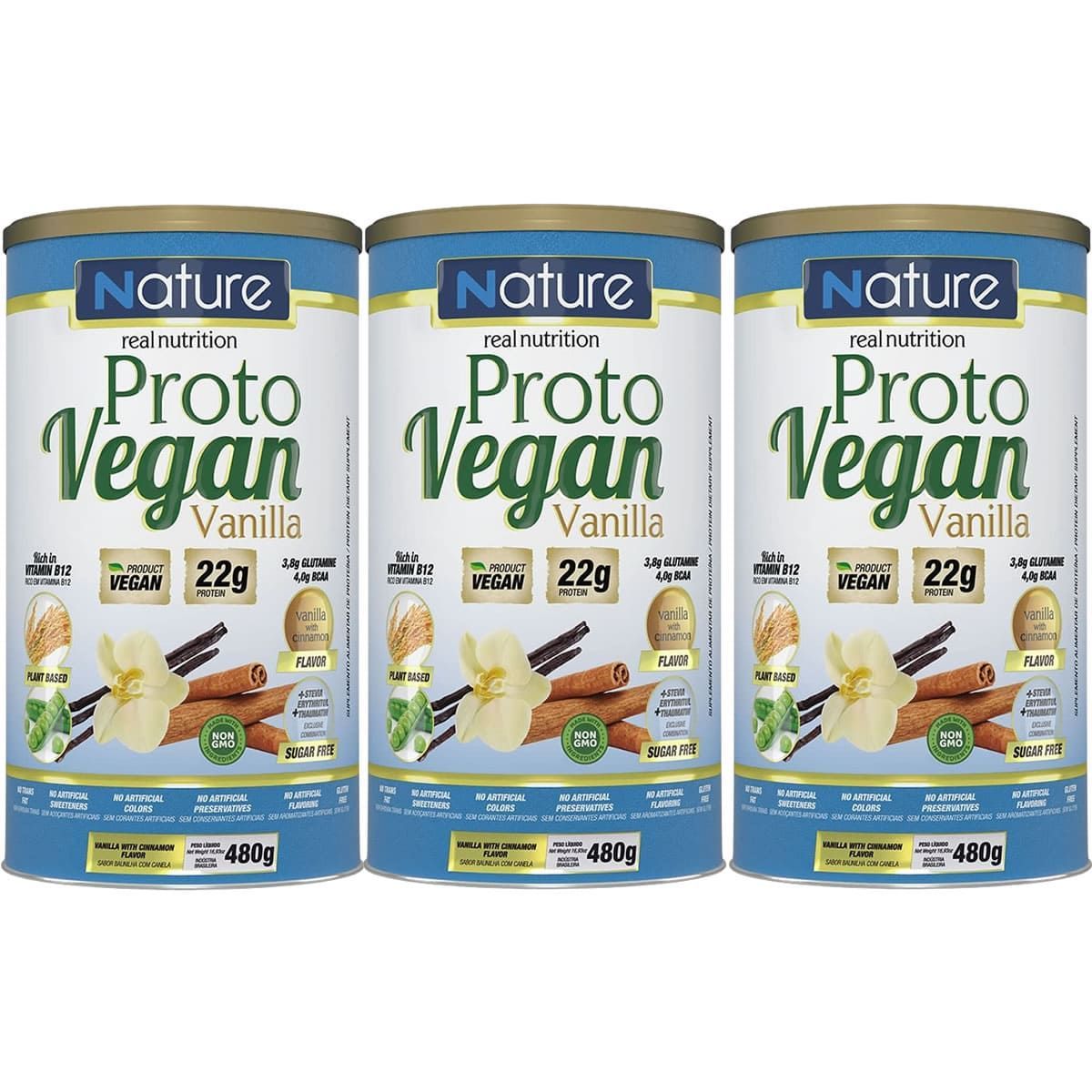 Kit 3X Proto Vegan - 480g Baunilha Com Canela - Nature