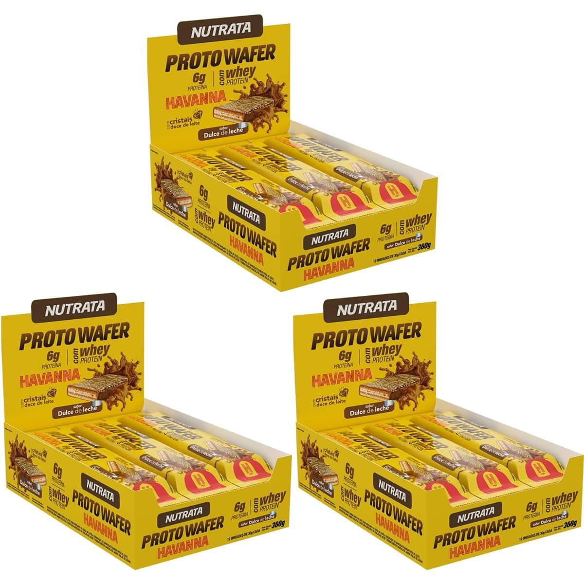 Kit 3X Proto Wafer - 12 Unidades De 30g Doce de Leite Havanna - Nutrata