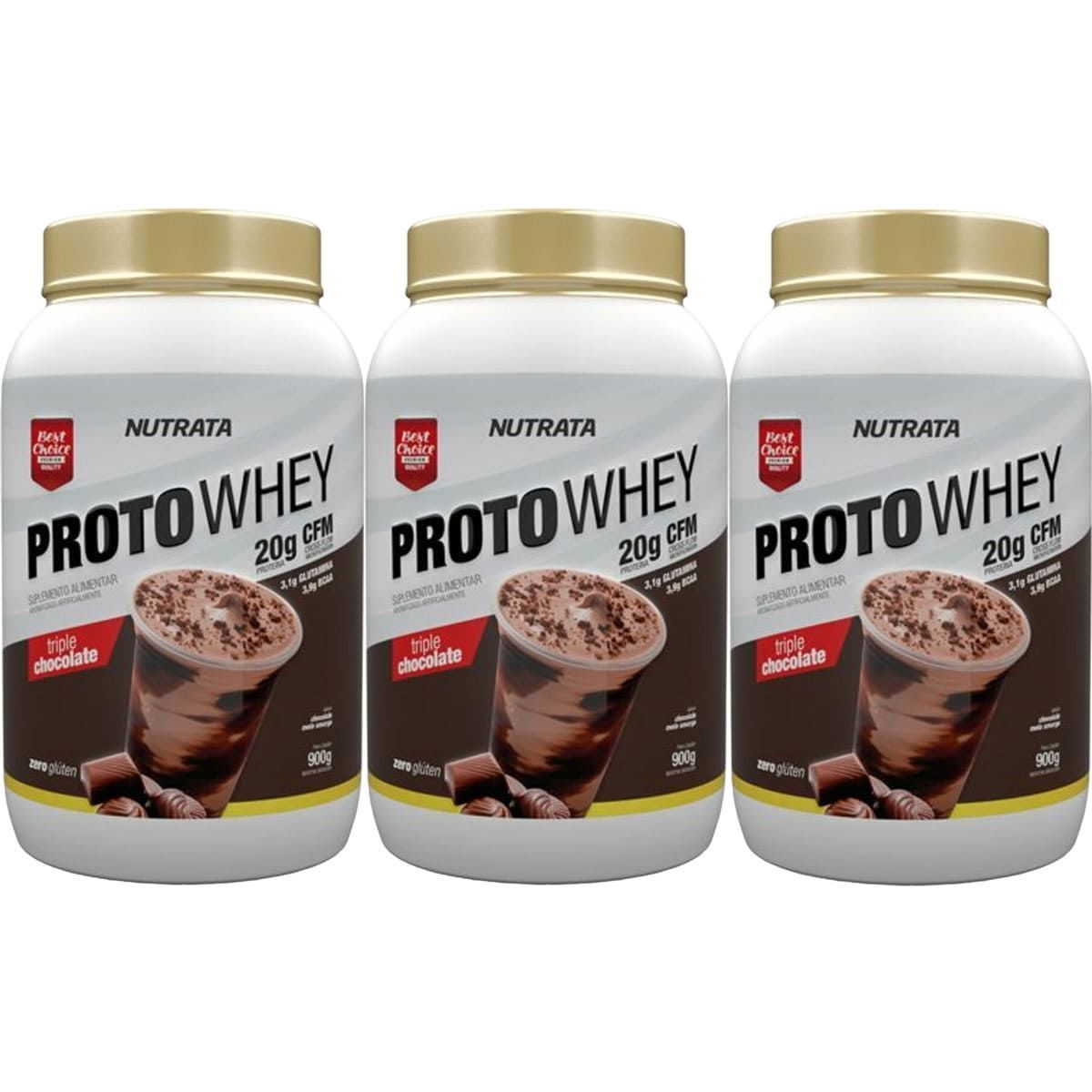 Kit 3X Proto Whey - 900g Chocolate Meio Amargo - Nutrata