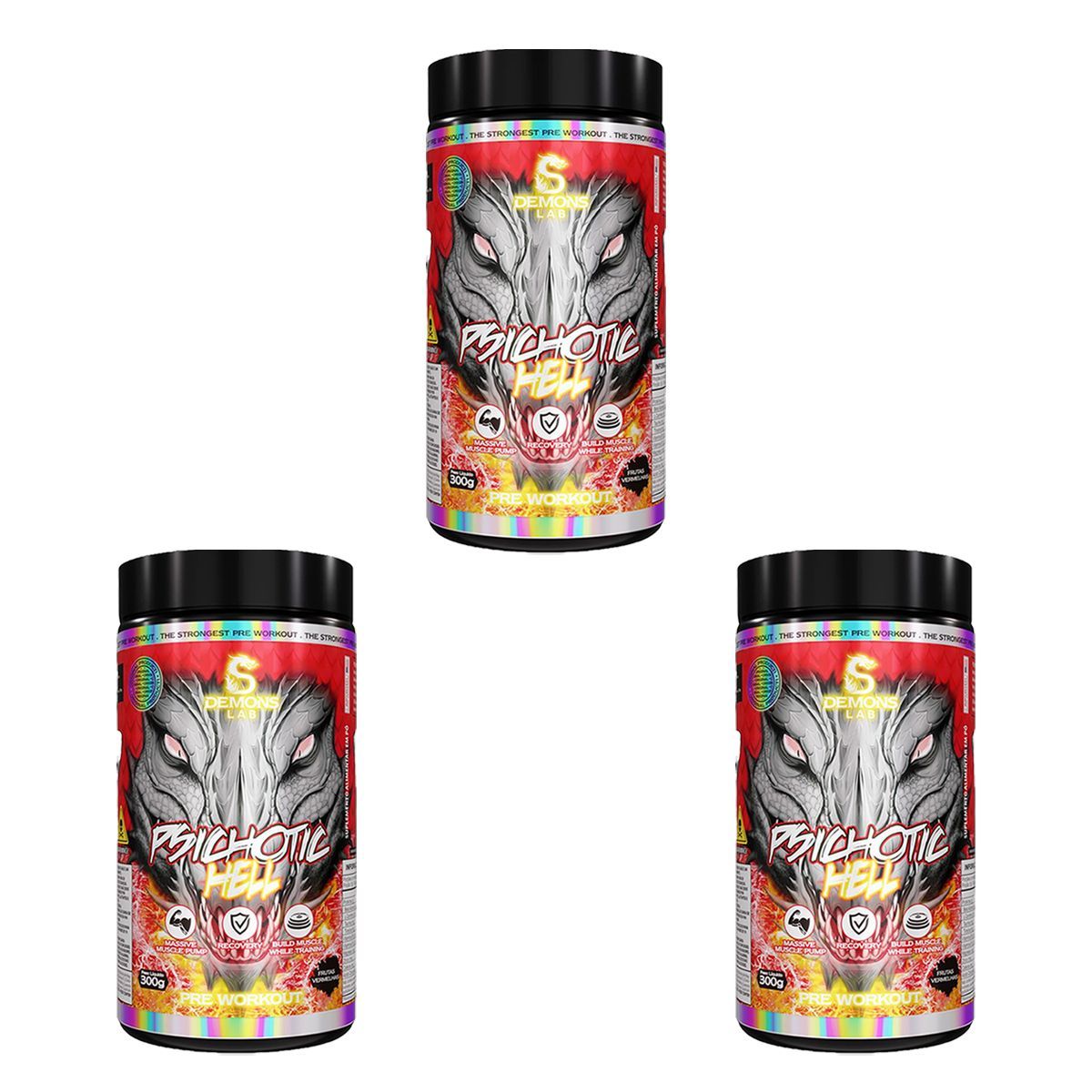 Kit 3X Psichotic Hell - 300g Fruit Punch - Demons Lab