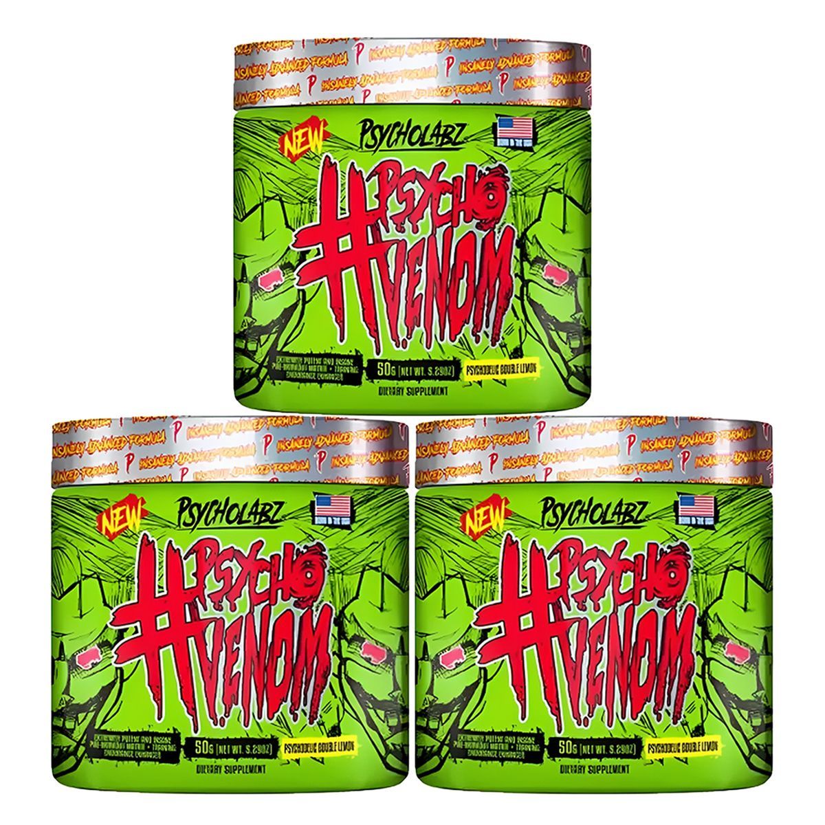 Kit 3X Psycho Venom - 50g Psychodelic Double Lemon - Arnold Nutrition