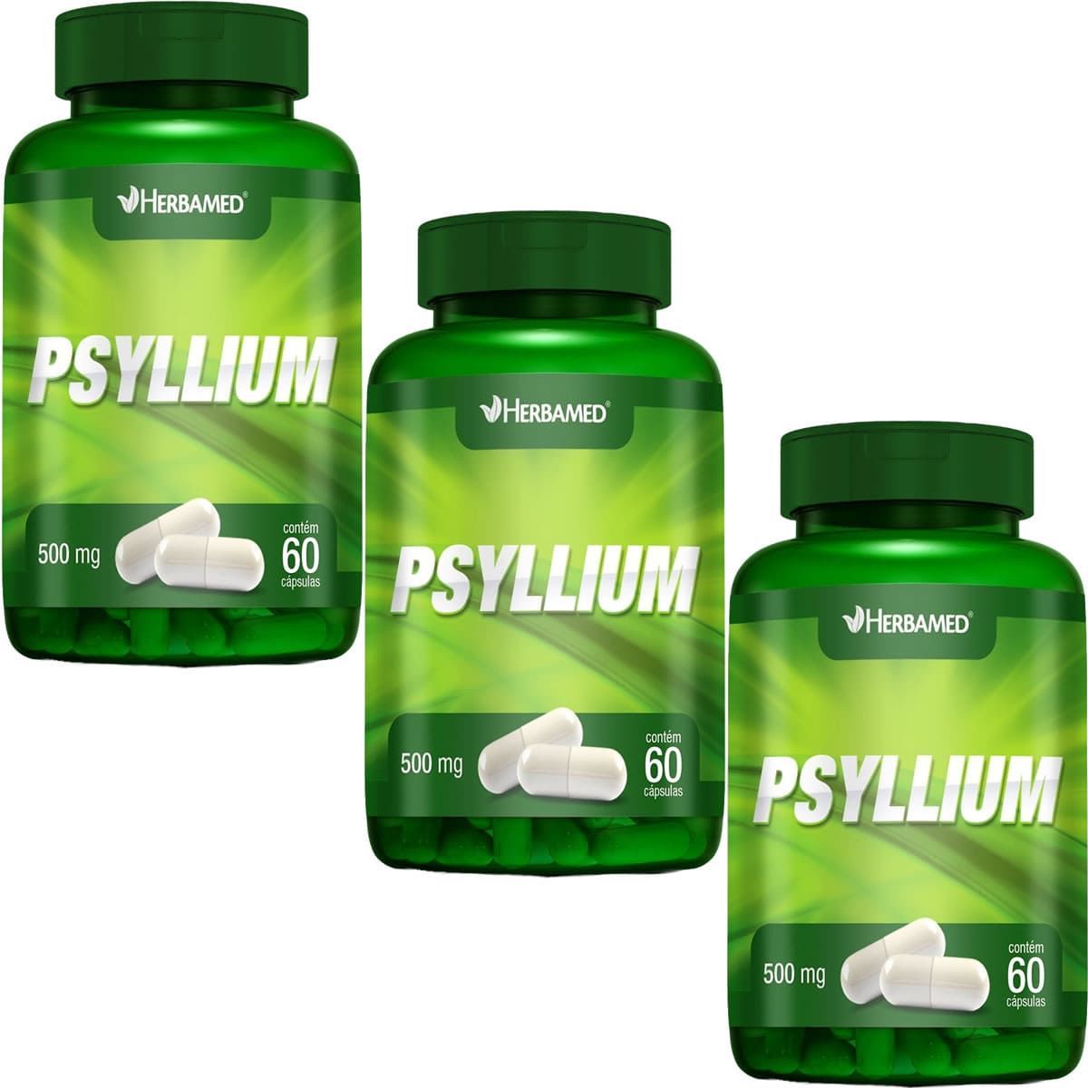 Kit 3X Psyllium 500mg 60 C�psulas - Herbamed